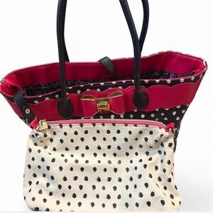 Betsey Johnson Black & Hot Pink Polka Dot Tote with Removable White Polka Pouch